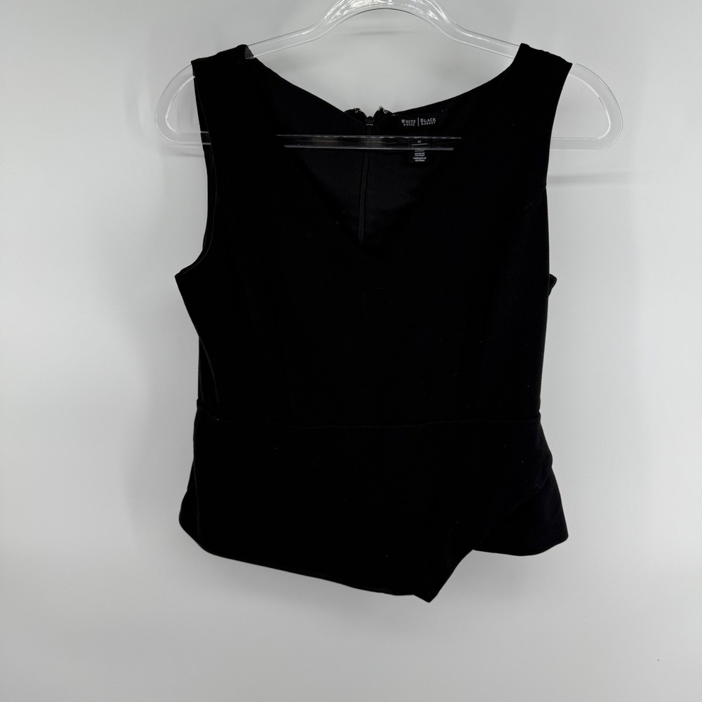 White House Black Market Black Sleeveless Peplum V Neck Top Size 10